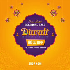 Happy diwali design with festival sale background Happy diwali design with diya oil lamp elements