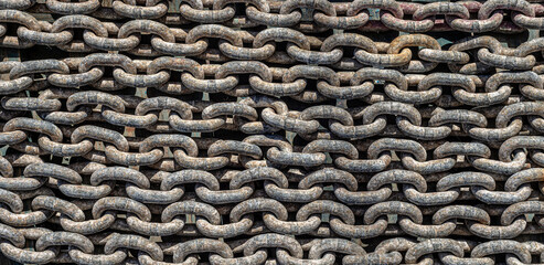 Galvanised chain, textured pattern background.
