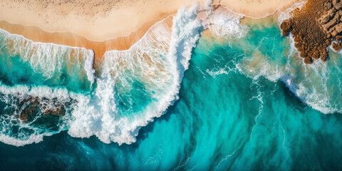 Fototapeta na wymiar Aerial photo of summer beach and blue ocean with sky