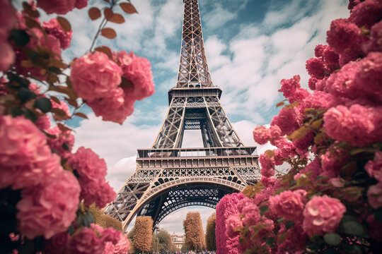 Photo of the eiffel tower with flowers