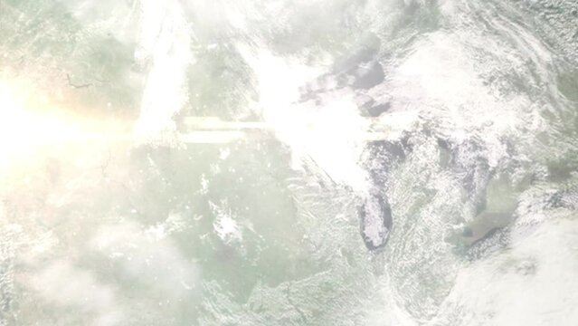 Zoom in from space and focus on Chippewa Falls, Wisconsin, USA. 3D Animation. Background for travel intro. Elements of this image furnished by NASA
