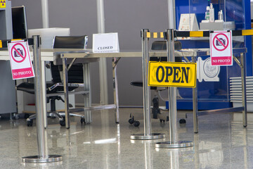 Entrance to passenger control with a ban on photography in the airport hall