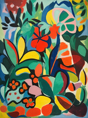 Mid-century abstract art flowers  illustration. Ai generated