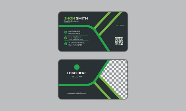 Modern green color simple business card design with Image, professional abstract name card vector template.