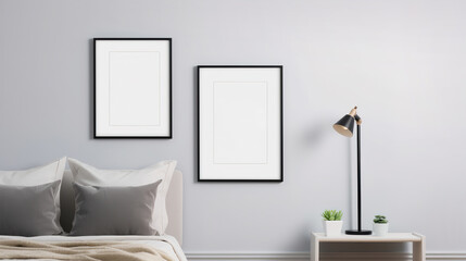 Modern minimalist room with framed picture mockup.  Copy space. AI generation