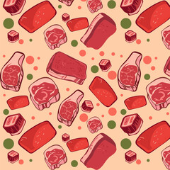 Seamless pattern with hand drawn meat products Vector illustration
