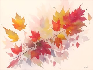 Naklejka na ściany i meble Beautiful autumn leaves painted in watercolor