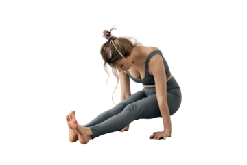 Meditation balance and harmony of body and soul. Yoga trainer doing asana exercise in fitness clothes.   transparent background, png.