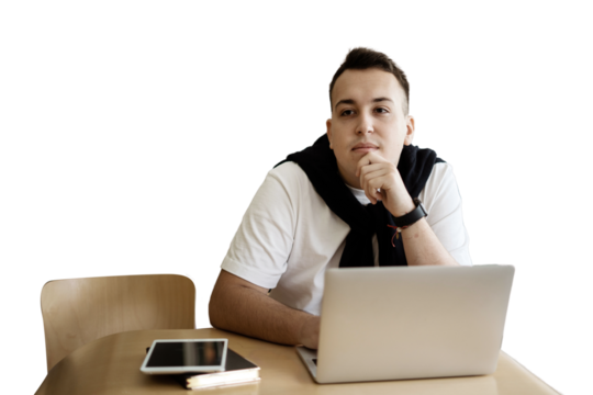 Student lesson laptop desk education training.   transparent background, png.