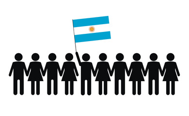 Sketch of a crowd and a leader with the flag of Argentina.