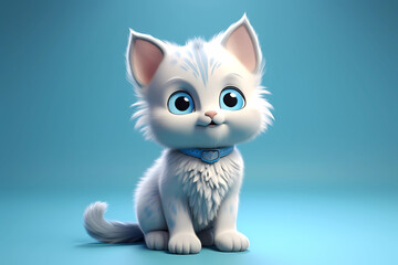 Funny 3D cat. Cute 3D kitten. AI generation	