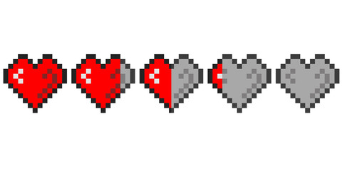 Pixel game life bar with heart shape