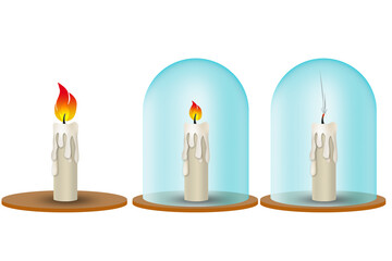Oxygen, fire and combustion concept. Stages of extinguishing the flame