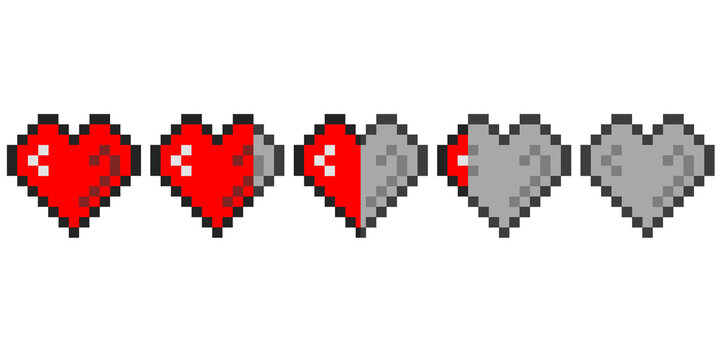 Pixel game life bar with heart shape