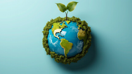 Green apple as World Food Day Concept. World food day 3d concept. Earth in apple shape. Food Day conceptual background