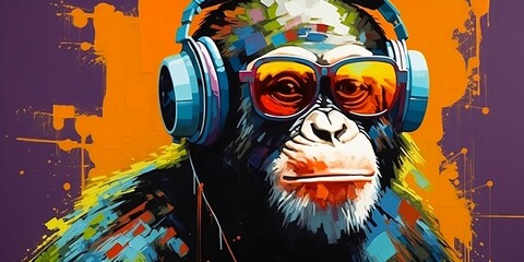 Pop Art Monkey: A Colorful and Unique Digital Artwork. AI generative. - obrazy, fototapety, plakaty