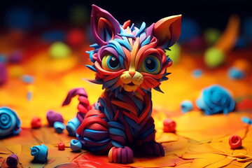 Plasticine funny kitten. AI generation