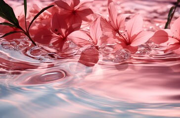 Soft pinkish water canvas, light ripples, tropical leaf shadow, ideal backdrop for eCommerce product photography, Generative AI, Generative, KI

