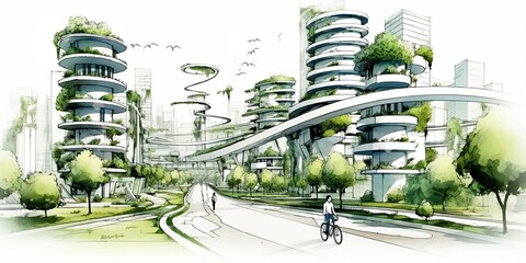 Sustainable urban design featuring eco-friendly elements. ai generated - obrazy, fototapety, plakaty