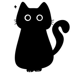 Hand drawn black cat cartoon character 