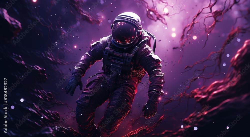 Canvas Prints astronaut on rock surface with space background ,astronaut walk on the moon wear cosmosuit. future c