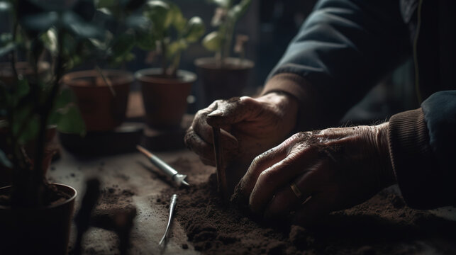 a man plants a plant, created with Generative AI