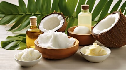Organic skincare ingredients like aloe vera, coconut oil, and shea butter. AI generated