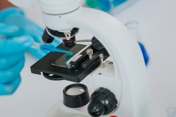 Medical Research Laboratory: Close-Up of Male Scientist test analysis Advanced science laboratory for medicine biotechnology development of microbiology