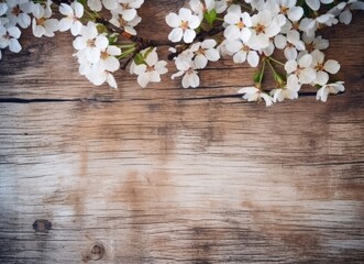 Obraz na płótnie Canvas Blossom cherry on wood background. Generative AI.