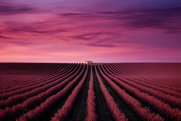 Obraz na płótnie Canvas Vibrant Bordeaux vineyards in serene dusk. Generative ai