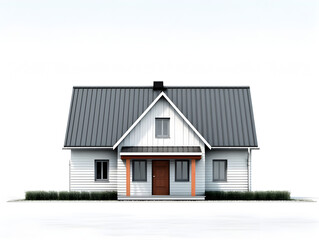 a small single family house with tiny modern touches white background. Generative AI