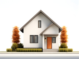a small single family house with tiny modern touches white background. Generative AI