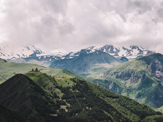 Peak and church on the mountainside