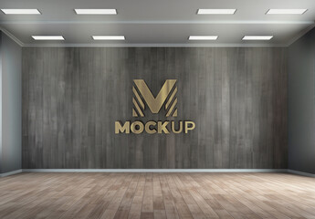 Logo On Office Wall with 3D Metal Effect Mockup
