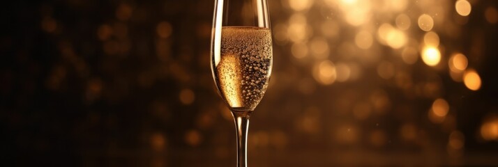 A glass of champagne on a golden background with highlights for christmas and new year. With Generative AI technology
