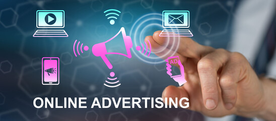 Man touching an online advertising concept
