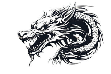 Chinese dragon artwork black line stencil isolated on white PNG