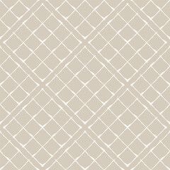 Neutral vector waffle effect geometric grid. Seamless pattern background. Beige ecru diagonal cotton fiber style backdrop. Woven linen cloth design. Hessian burlap all over print for eco packaging.