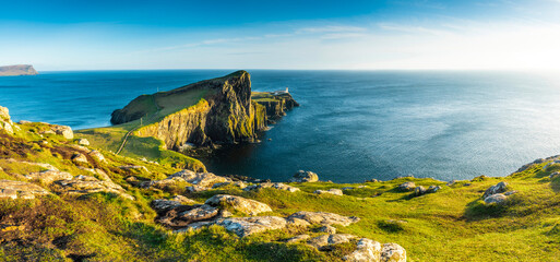 Neist Point lighthouse panorama view, Scotland, Isle of Skye