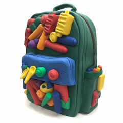 Plasticine school backpack. Plasticine school bag. AI generation	