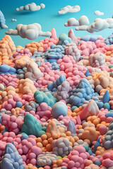Plasticine rainbow clouds background. AI generation	
