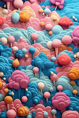 Plasticine rainbow clouds background. AI generation	
