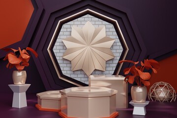3d background Glossy products display metalic podium scene with geometric platform. background vector 3d render with podium. stand to show cosmetic product. Stage showcase on pedestal display studio