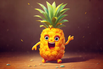 Funny cute pineapple. AI generation	