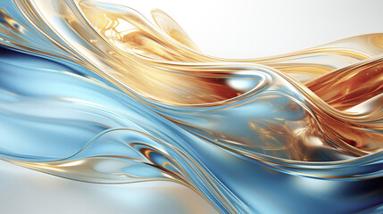 Illustration of a Abstract background, blue and gold glass wave on white background.