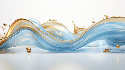 Illustration of a Abstract background, blue and gold glass wave on white background.