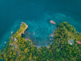The Aerial View of Pintu Kota Beach in Airlou, Ambon Island, Maluku