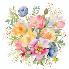 flower bouquet, clipart, watercolor effect, white background