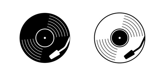 Cartoon vinyl or lp icon symbol. dj symbol. retro vinyl record album. Old music plate doodle. Phonograph, audio disk for turntable. Music player, analog music recording. Gramophone label and badge.