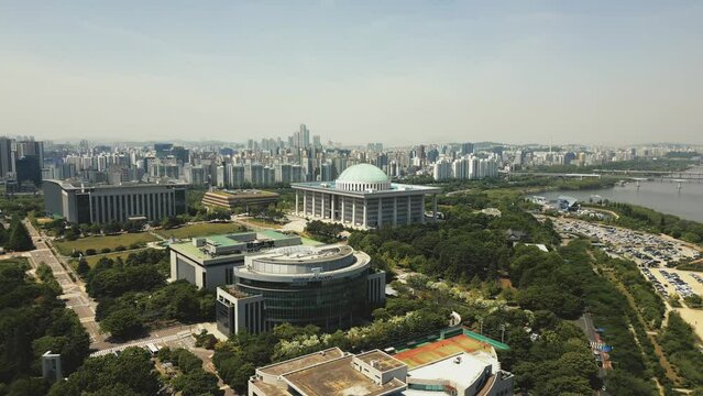 Aerial View of National Assembly Building in Seoul, South Korea